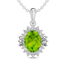 Oval-Cut Peridot & White Lab-Created Sapphire Necklace Sterling Silver 18&quot;