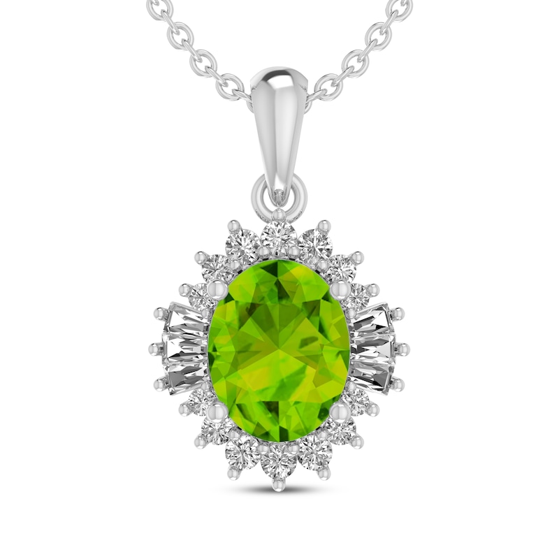 Main Image 1 of Oval-Cut Peridot & White Lab-Created Sapphire Necklace Sterling Silver 18&quot;