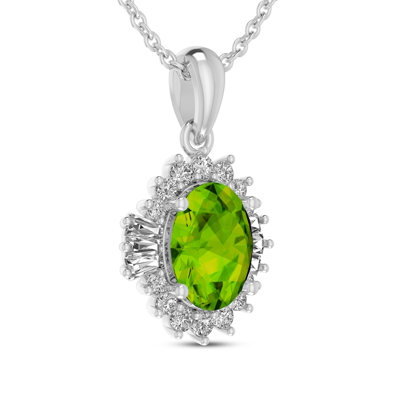 Main Image 2 of Oval-Cut Peridot & White Lab-Created Sapphire Necklace Sterling Silver 18&quot;