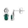 Thumbnail Image 2 of Oval-Cut Lab-Created Emerald & White Lab-Created Sapphire Earrings Sterling Silver