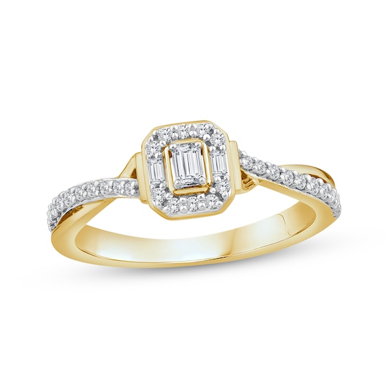 Emerald-Cut Diamond Halo Engagement Ring 1/3 ct tw 10K Yellow Gold