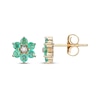 Thumbnail Image 3 of Natural Emerald & Diamond Accent Flower Stud Earrings 14K Yellow Gold