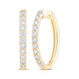 Certified Diamond Oval Hoop Earrings 1 ct tw 18K Yellow Gold