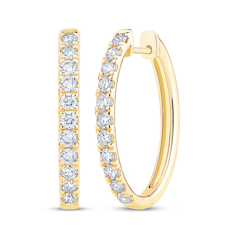 Main Image 1 of Certified Diamond Oval Hoop Earrings 1 ct tw 18K Yellow Gold