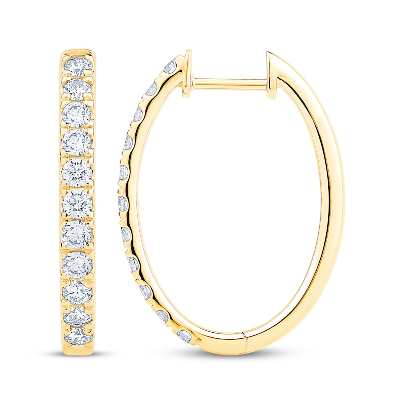 Main Image 3 of Certified Diamond Oval Hoop Earrings 1 ct tw 18K Yellow Gold