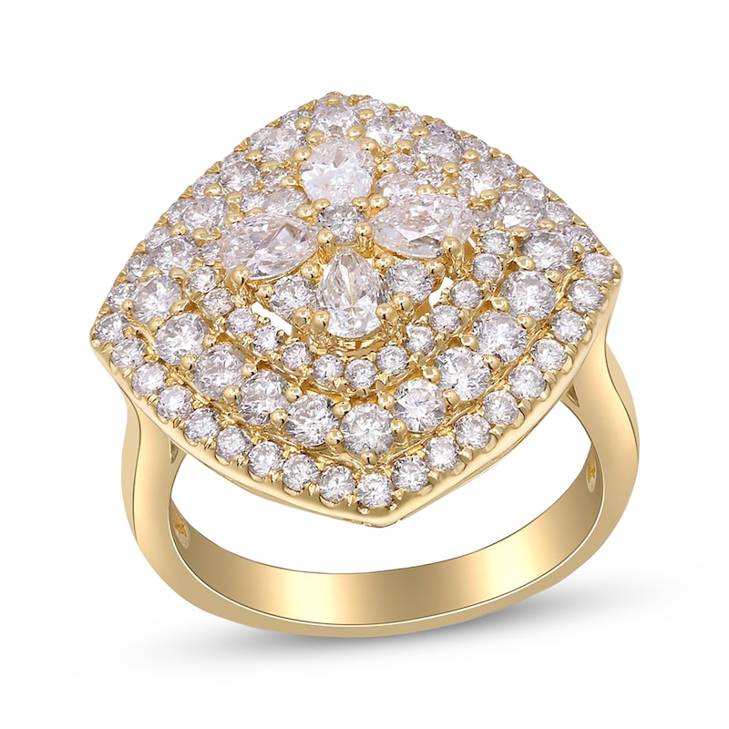 Pear-Shaped & Round-Cut Multi-Diamond Ring 2-1/4 ct tw 14K Yellow Gold
