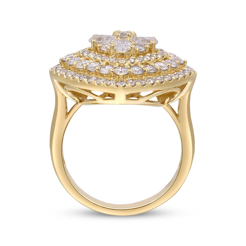 Pear-Shaped & Round-Cut Multi-Diamond Ring 2-1/4 ct tw 14K Yellow Gold