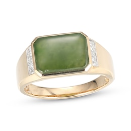 Natural Jade & Diamond Ring 1/10 ct tw 14K Yellow Gold