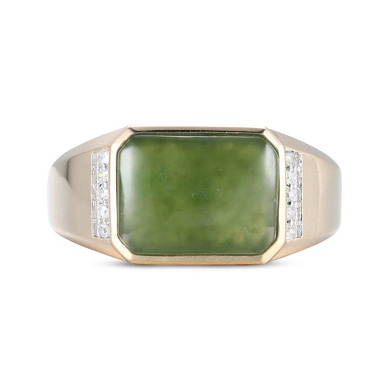 Main Image 3 of Natural Jade & Diamond Ring 1/10 ct tw 14K Yellow Gold