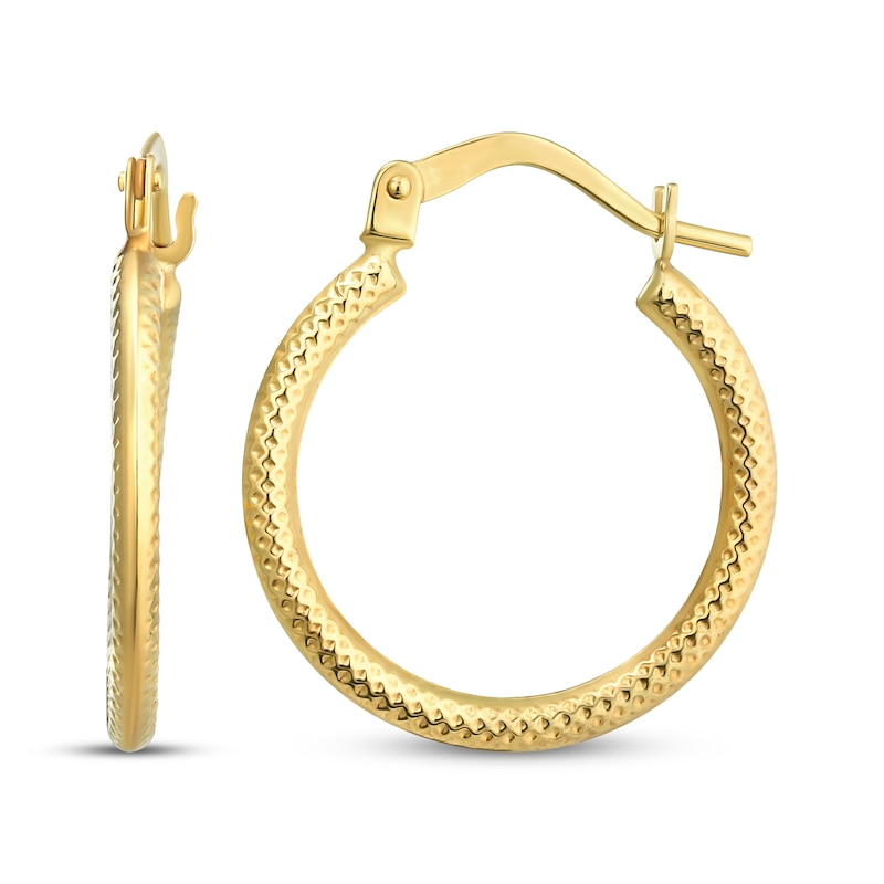 Main Image 1 of Textured Round Hoop Earrings 14K Yellow Gold 20mm