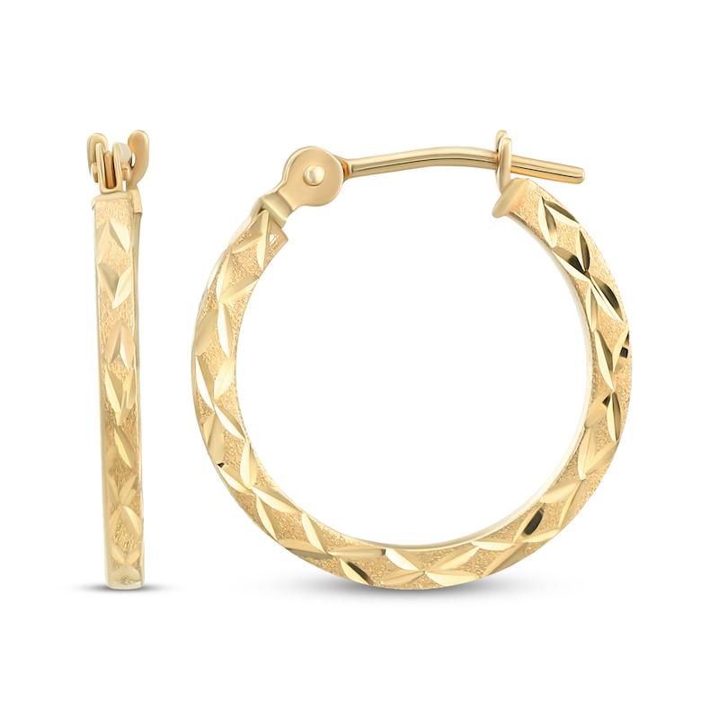 Main Image 1 of Etched Round Hoop Earrings 14K Yellow Gold 16mm