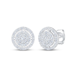 Multi-Diamond Circle Halo Stud Earrings 1/2 ct tw 10K White Gold