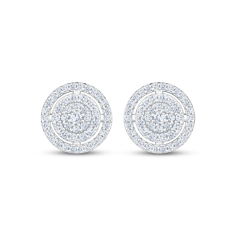 Multi-Diamond Circle Halo Stud Earrings 1/2 ct tw 10K White Gold