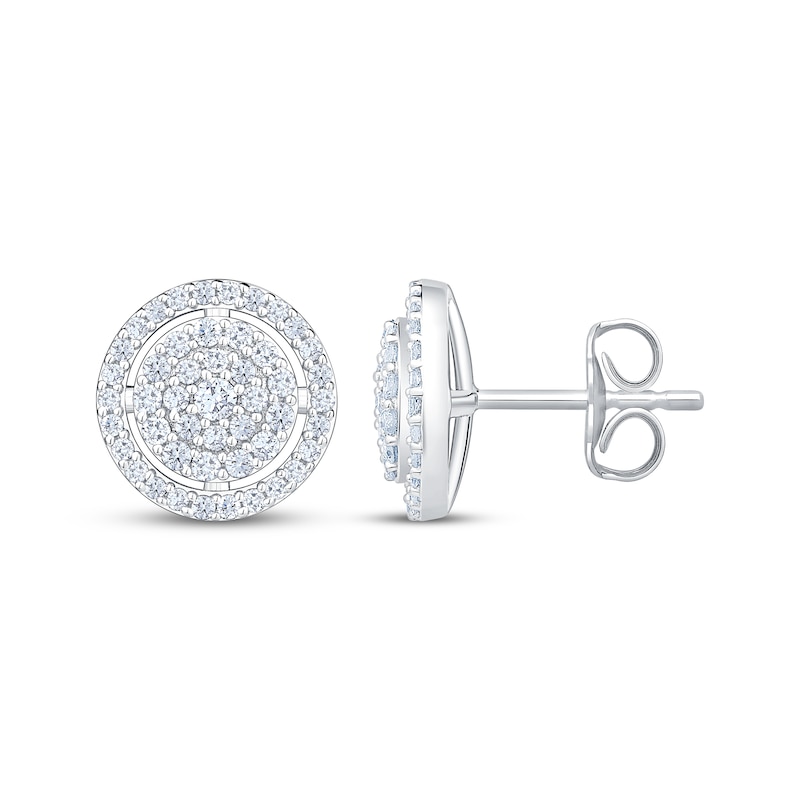 Multi-Diamond Circle Halo Stud Earrings 1/2 ct tw 10K White Gold