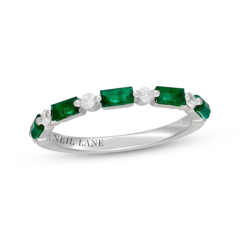 Main Image 1 of Neil Lane Baguette-Cut Natural Emerald & Diamond Anniversary Ring 1/5 ct tw 14K White Gold