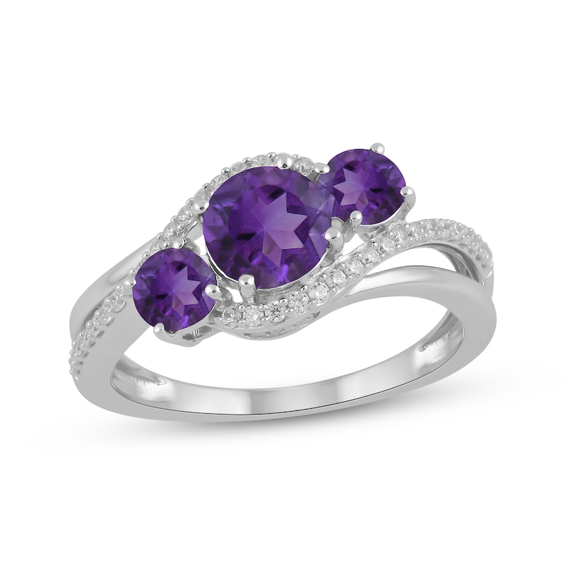 Main Image 1 of Memories Moments Magic Amethyst & Diamond Three-Stone Ring 1/6 ct tw Sterling Silver