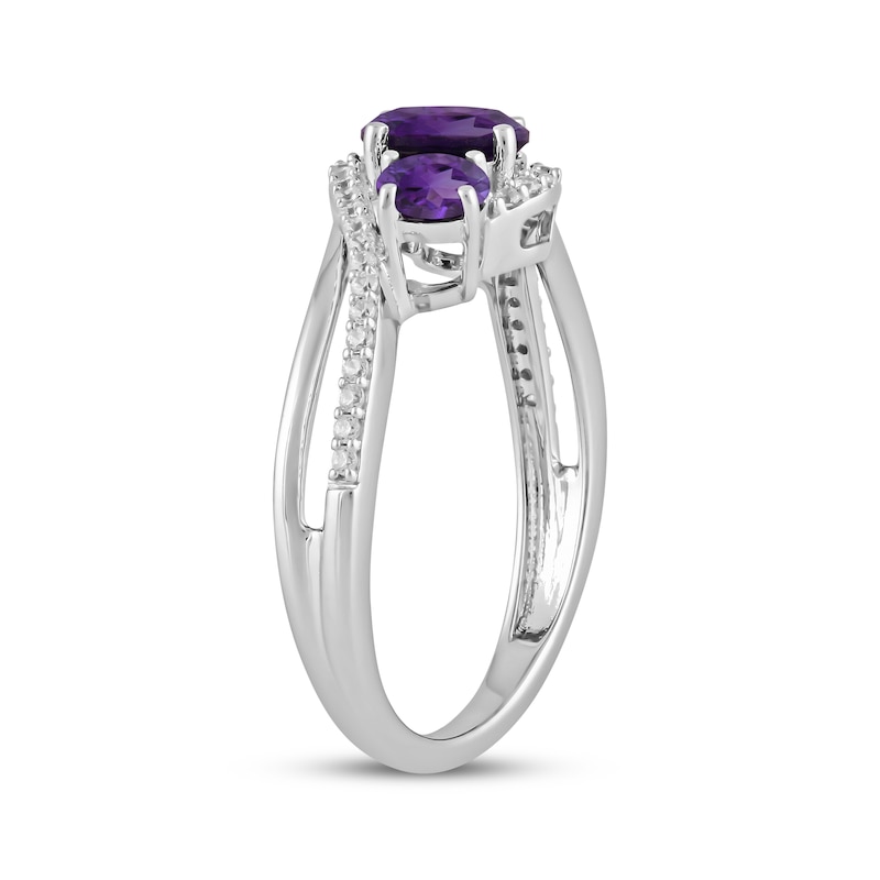 Main Image 2 of Memories Moments Magic Amethyst & Diamond Three-Stone Ring 1/6 ct tw Sterling Silver