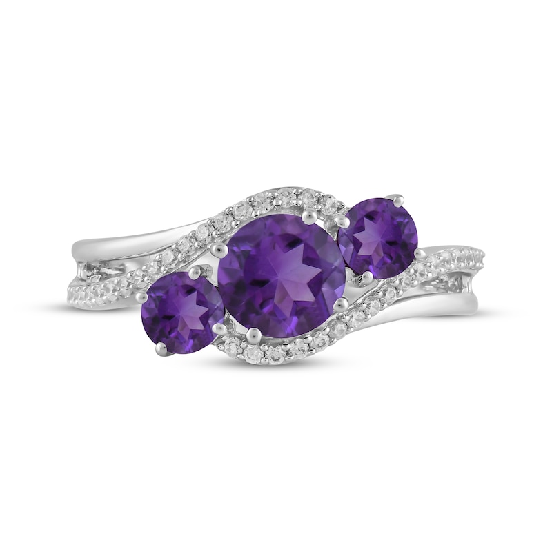 Main Image 3 of Memories Moments Magic Amethyst & Diamond Three-Stone Ring 1/6 ct tw Sterling Silver