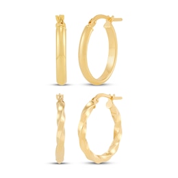 Hollow Hoop Earrings Gift Set 14K Yellow Gold 14mm