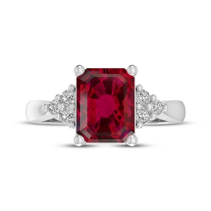 Main Image 3 of Octagon-Cut Lab-Created Ruby & White Lab-Created Sapphire Ring Sterling Silver