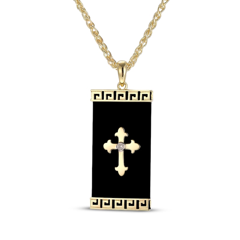 Main Image 1 of Men's Black Onyx & Diamond Accent Cross Necklace 10K Yellow Gold 22&quot;