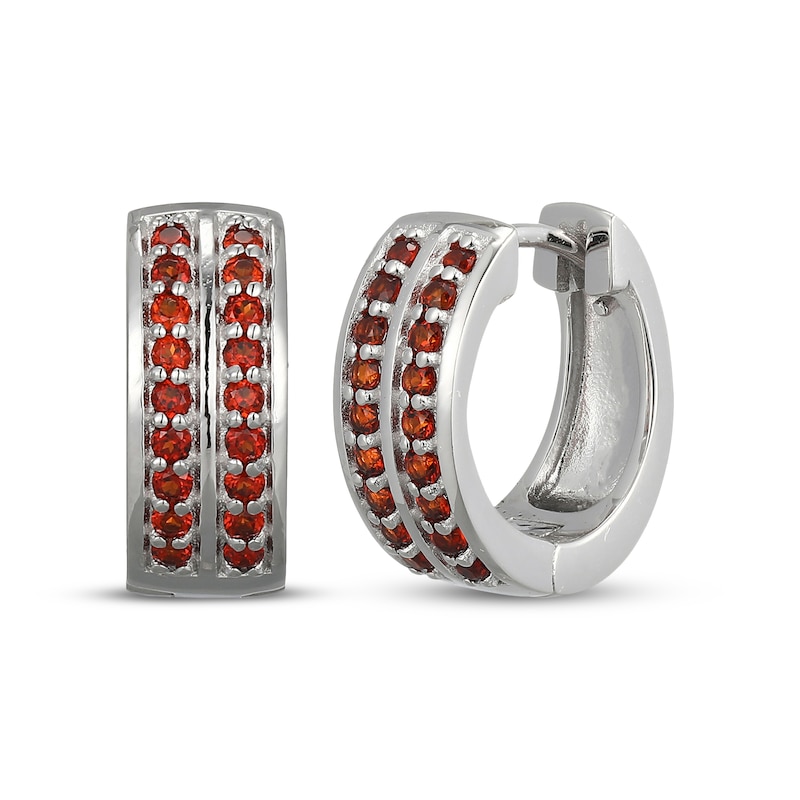 Main Image 1 of Men's Garnet Two-Row Huggie Hoop Earrings Sterling Silver