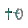 Thumbnail Image 1 of Men's Lab-Created Emerald Cross Huggie Hoop Earrings Antique Finished Sterling Silver