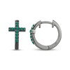 Thumbnail Image 3 of Men's Lab-Created Emerald Cross Huggie Hoop Earrings Antique Finished Sterling Silver