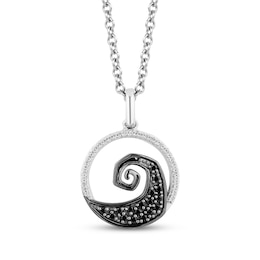 Disney Treasures The Nightmare Before Christmas Black & White Diamond Spiral Necklace 1/5 ct tw Sterling Silver 19&quot;