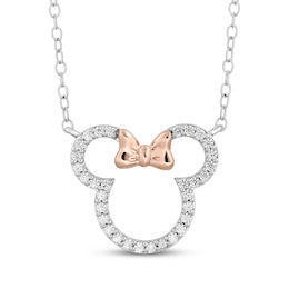 Disney Treasures Minnie Mouse Diamond Necklace 1/5 ct tw Sterling Silver & 10K Rose Gold 18&quot;