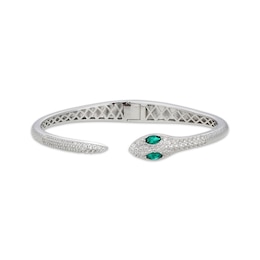 Marquise-Cut Lab-Created Emerald & White Lab-Created Sapphire Snake Bangle Bracelet Sterling Silver