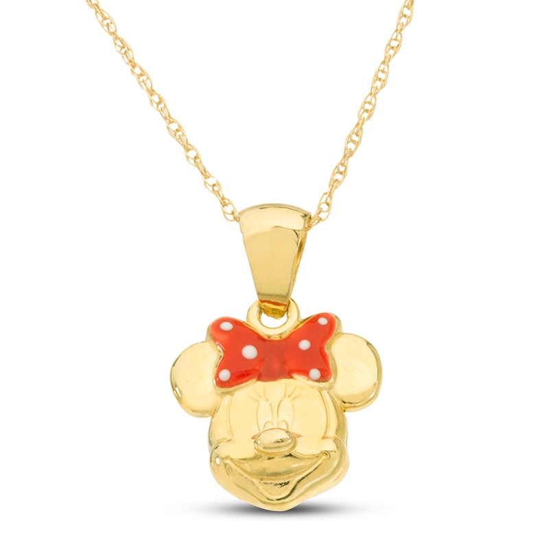 Main Image 1 of Children's Minnie Mouse Enamel Necklace 14K Yellow Gold 13&quot;