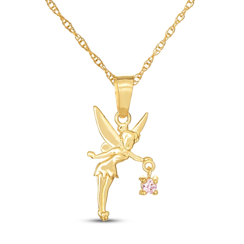 Main Image 1 of Children's Tinkerbell Pink Cubic Zirconia Necklace 14K Yellow Gold 13&quot;