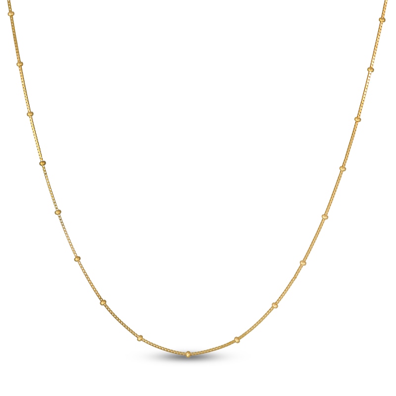 Beaded Box Chain Necklace 14K Yellow Gold 18"