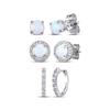 Thumbnail Image 1 of Round-Cut Lab-Created Opal & White Lab-Created Sapphire Stud & Hoop Earrings Gift Set Sterling Silver