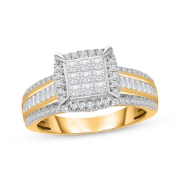 Princess-Cut Multi-Diamond Square Frame Engagement Ring 1 ct tw 10K Yellow Gold