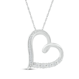 Diamond Tilted Heart Necklace 1/20 ct tw Sterling Silver 18&quot;