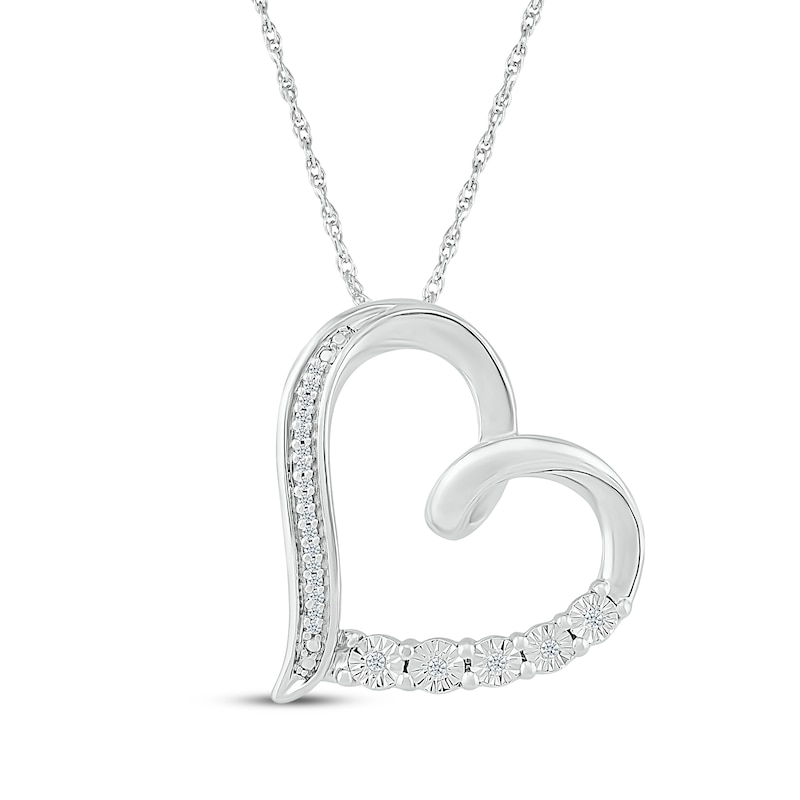 Diamond Tilted Heart Necklace 1/20 ct tw Sterling Silver 18"