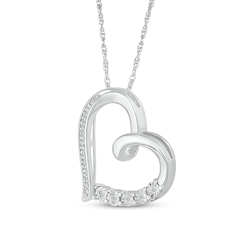 Diamond Tilted Heart Necklace 1/20 ct tw Sterling Silver 18"