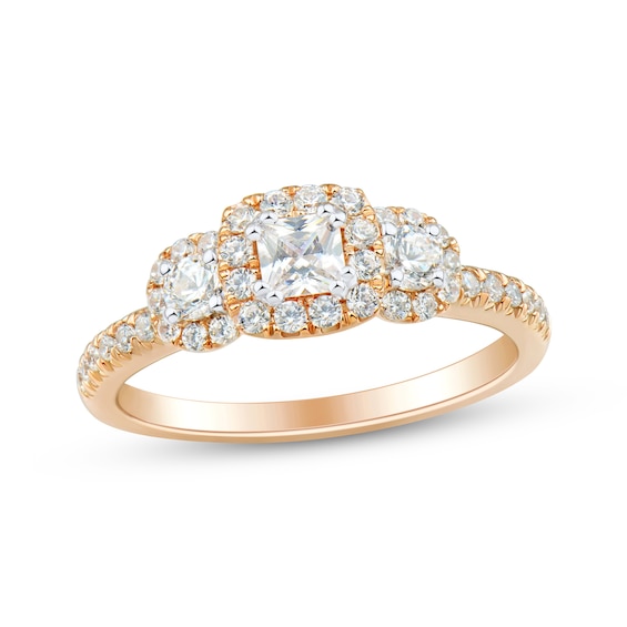 Princess & Round-Cut Diamond Three-Stone Engagement Ring 7/8 ct tw 14K Rose Gold