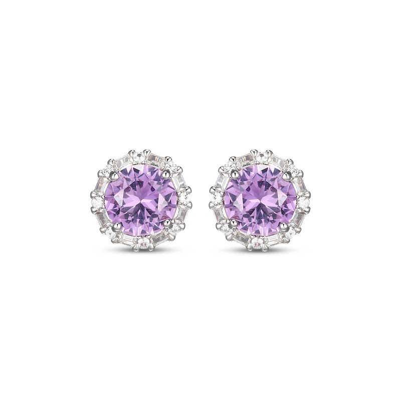 Main Image 2 of Amethyst & White Lab-Created Sapphire Halo Stud Earrings Sterling Silver