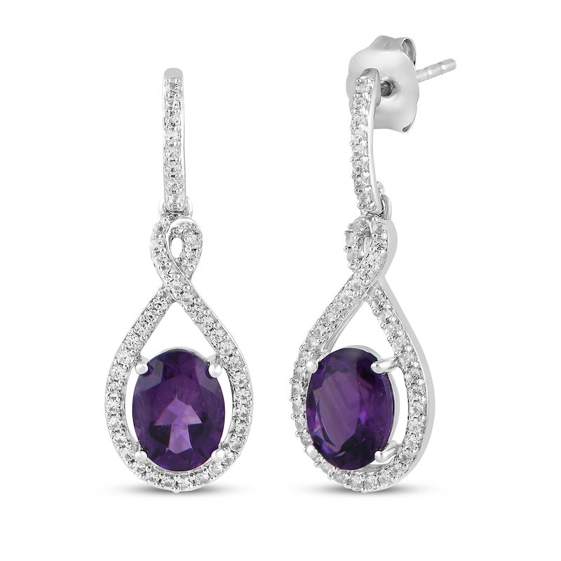 Main Image 1 of Oval-Cut Amethyst & White Lab-Created Sapphire Drop Earrings Sterling Silver