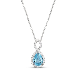 Pear-Shaped Swiss Blue Topaz & White Lab-Created Sapphire Necklace Sterling Silver 18&quot;