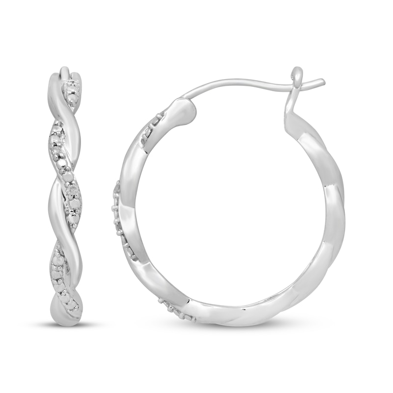 Main Image 3 of Diamond Accent Twist Hoop Earrings Sterling Silver