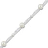 Thumbnail Image 1 of Cultured Pearl & White Lab-Created Sapphire Link Bracelet Sterling Silver 7.5"