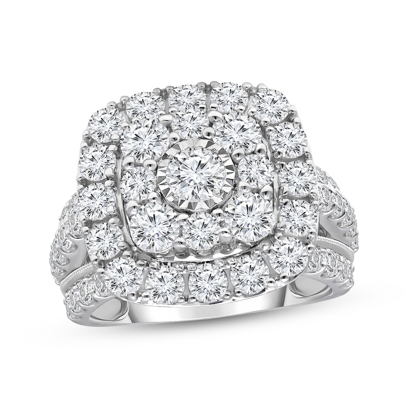 Lab-Grown Diamonds by KAY Round-Cut Cushion Double Halo Engagement Ring 4 ct tw 14K White Gold