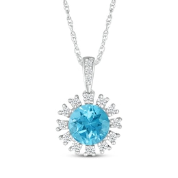 Swiss Blue Topaz & White Lab-Created Sapphire Flower Necklace Sterling Silver 18&quot;