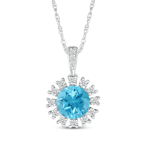 Swiss Blue Topaz & White Lab-Created Sapphire Flower Necklace Sterling Silver 18"