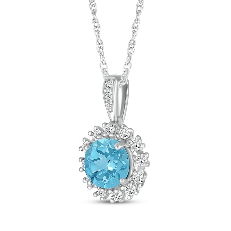 Main Image 2 of Swiss Blue Topaz & White Lab-Created Sapphire Flower Necklace Sterling Silver 18&quot;