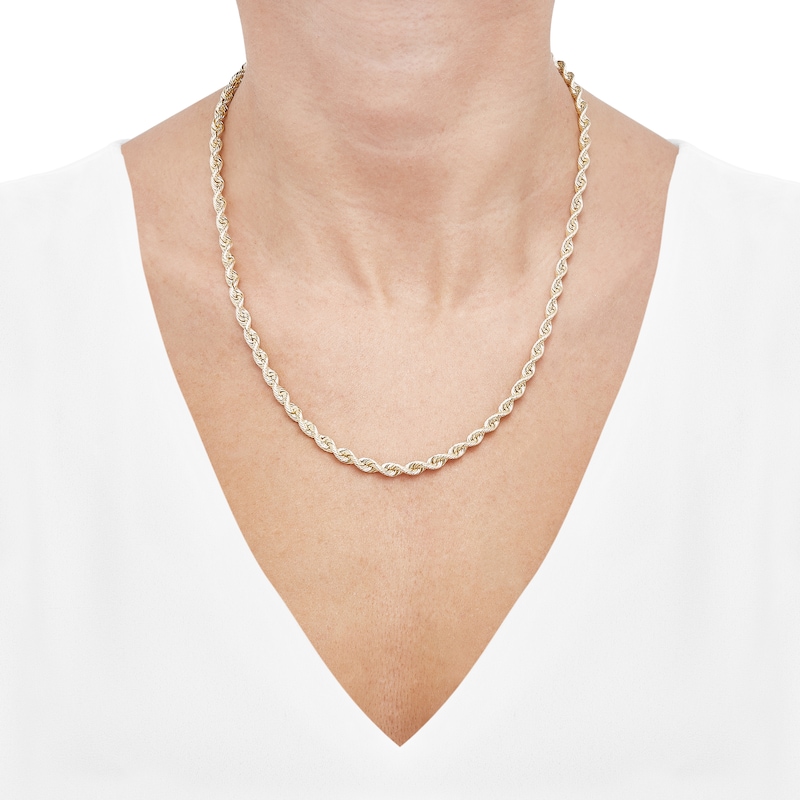 Solid Silk Rope Chain Necklace 4.5mm 14K Yellow Gold 18"